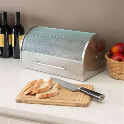 home basics stainless steel glass bread box|Home Basics Stainless Steel Bread Box, Kitchen Storage and .